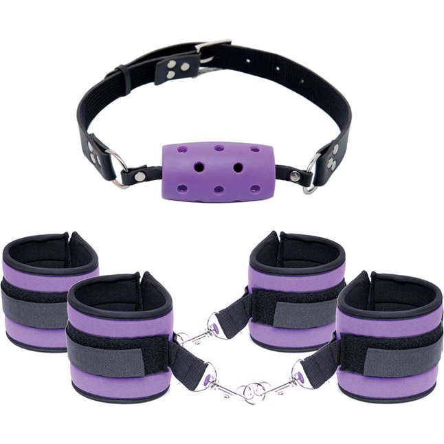 Набор Purple Pleasure Set: наручники, наножники и кляп - Fetish Fantasy Series. Фотография 2.