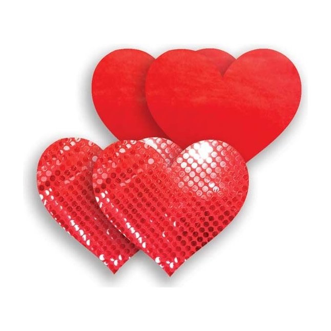 Комплект из 1 пары красных пэстис-сердечек с блестками и 1 пары красных пэстис-сердечек с гладкой поверхностью