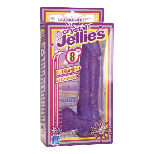 Фиолетовый фаллос на присоске CRYSTAL JELLIES - 20,5 см - Crystal Jellies