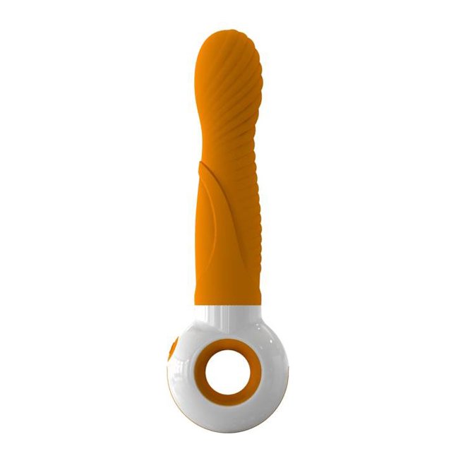 Оранжево-белый вибратор O-zone с ручкой-кольцом