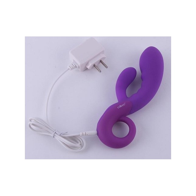 Фиолетовый рельефный вибромассажер для точки G с клиторальным стимулятором Cupid. Фотография 3.