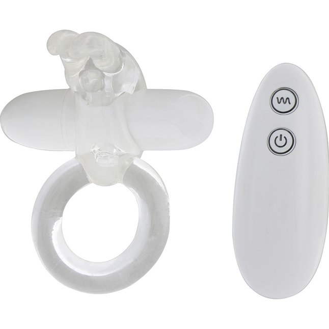 Белое эрекционное кольцо с клиторальным стимулятором и вибратором - Premium Range
