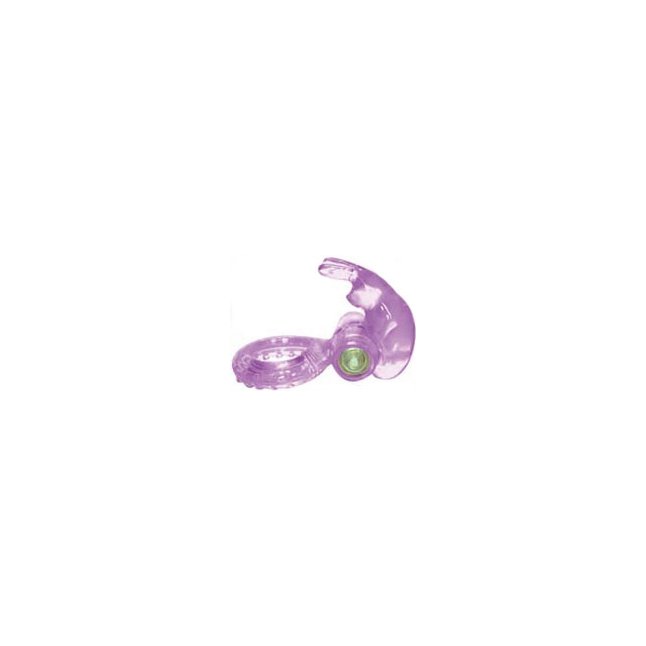 Фиолетовое эрекционное кольцо с вибратором и клиторальным стимулятором-зайчиком
