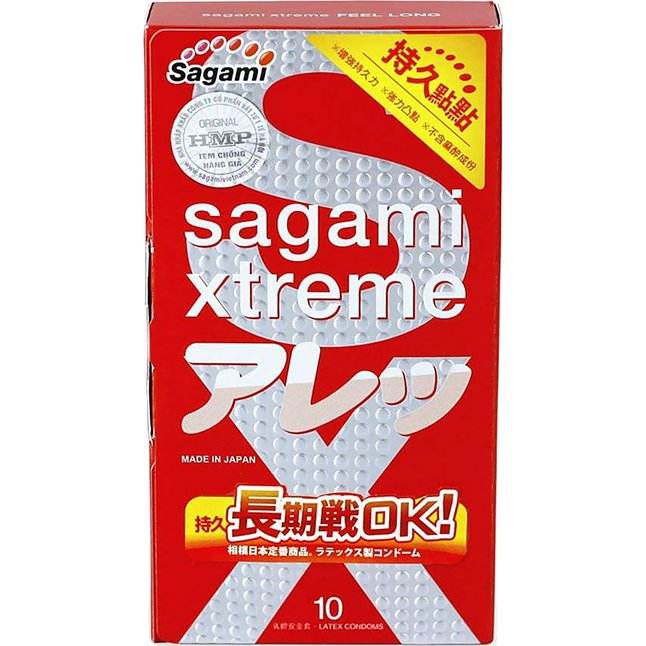 Утолщенные презервативы Sagami Xtreme Feel Long с точками - 10 шт - Sagami Xtreme