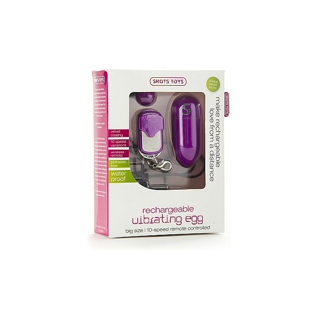 Фиолетовое виброяичко Rechargeable Vibrating egg с пультом ДУ - Shots Toys. Фотография 2.