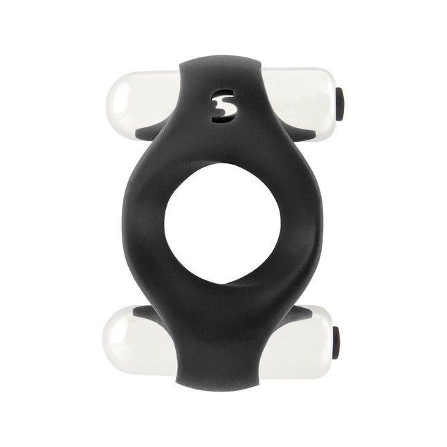 Чёрное эрекционное кольцо Double Vibrating Endless Cockring с вибрацией - Shots Toys