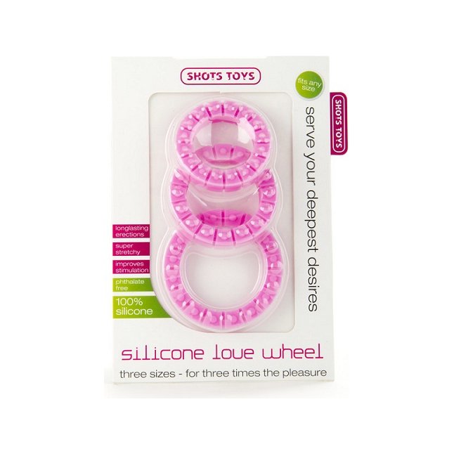 Набор из 3 розовых эрекционных колец Silicone Love Wheel 3 sizes - Shots Toys. Фотография 2.