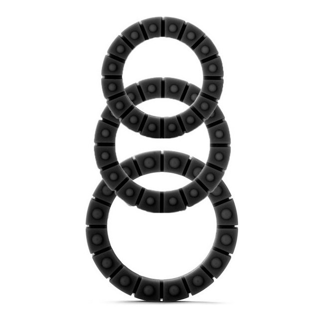 Чёрные эрекционные кольца Silicone Love Wheel 3 sizes с пупырышками (3 шт.) - Shots Toys