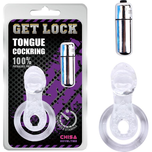 Прозрачное виброкольцо Tongue Cockring - Get Lock. Фотография 2.