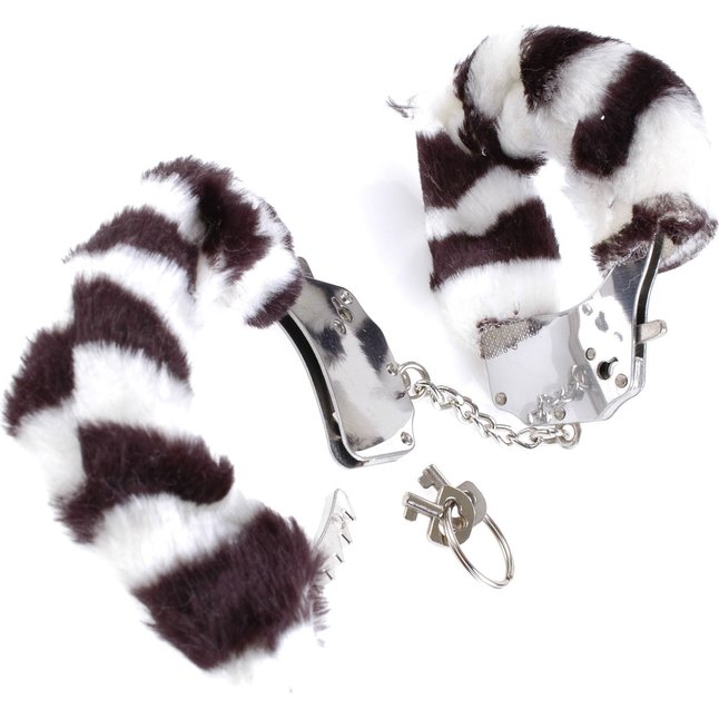Металлические наручники Original Furry Cuffs с мехом под зебру - Fetish Fantasy Series. Фотография 2.