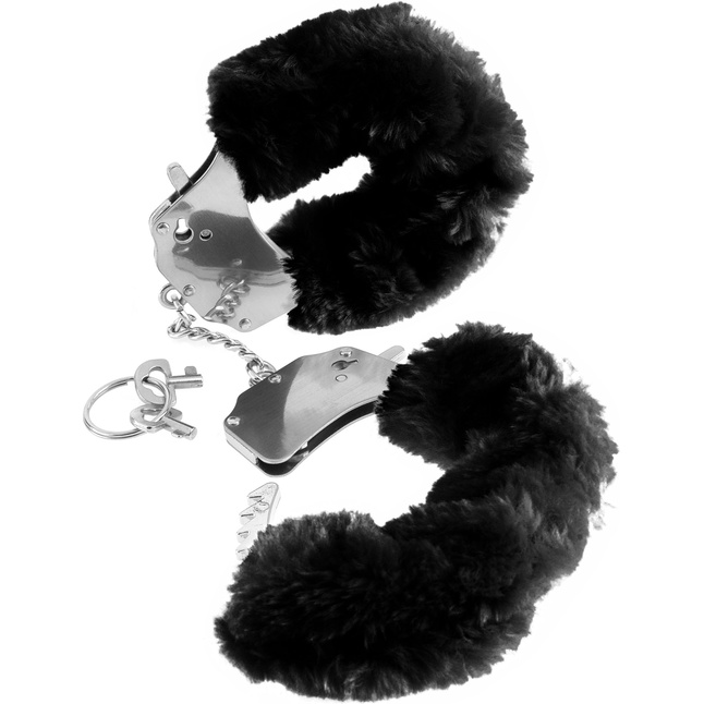 Металлические наручники Furry Love Cuffs с черным мехом - Fetish Fantasy Series