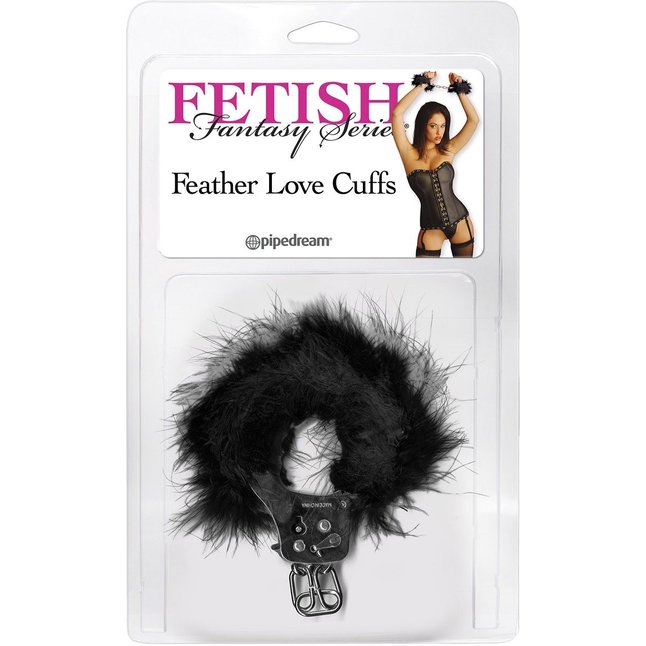 Металлические наручники Feather Love Cuffs с черным пухом - Fetish Fantasy Series. Фотография 3.