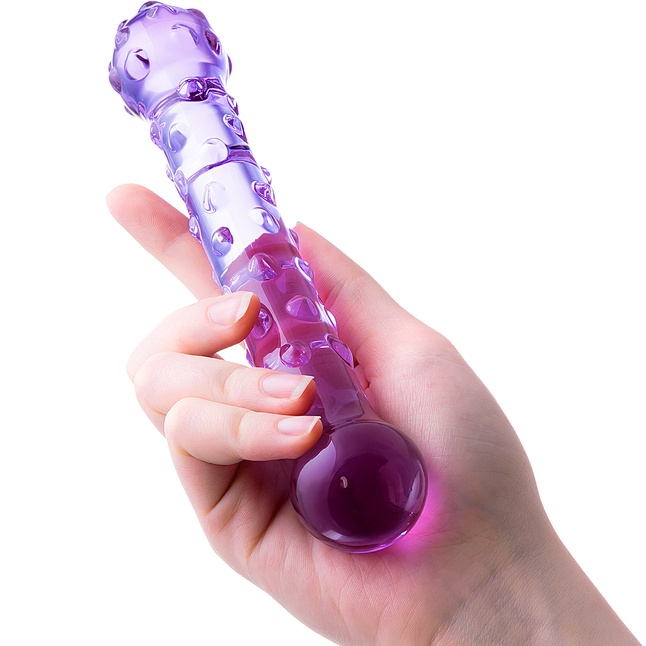 Фиолетовый стеклянный фаллоимитатор с шишечками - 19,5 см - Sexus Glass. Фотография 2.