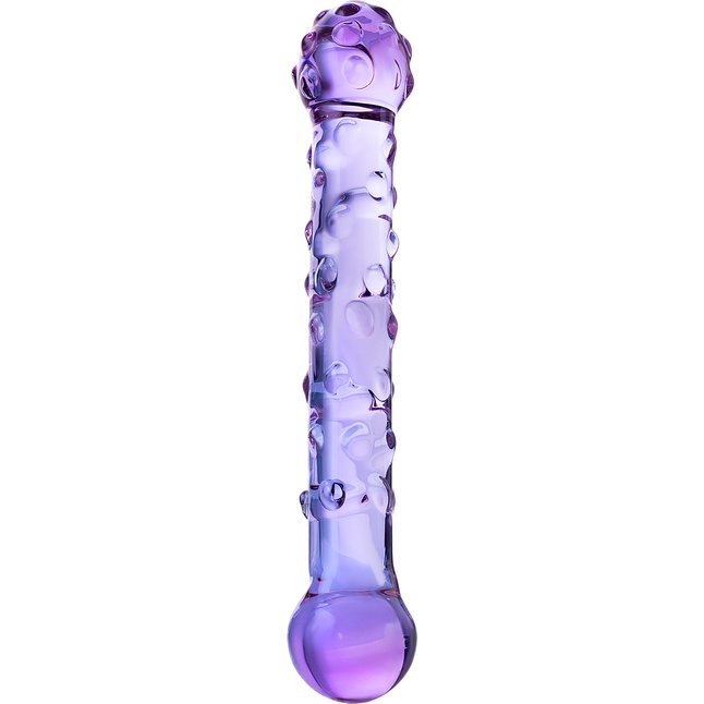 Фиолетовый стеклянный фаллоимитатор с шишечками - 19,5 см - Sexus Glass