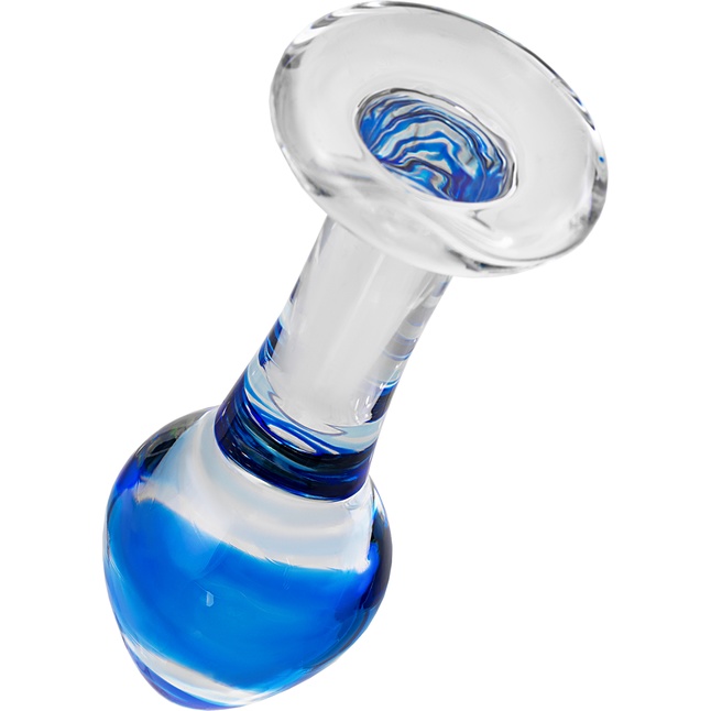 Стеклянная анальная втулка с синим кончиком - 11,5 см - Sexus Glass. Фотография 2.