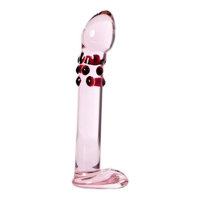 Розовый стеклянный фаллоимитатор с шишечками ниже головки - Sexus Glass