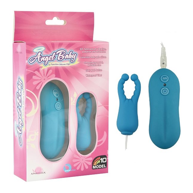 Голубой вибростимулятор с усиками Angel Baby NIpple Cock clips