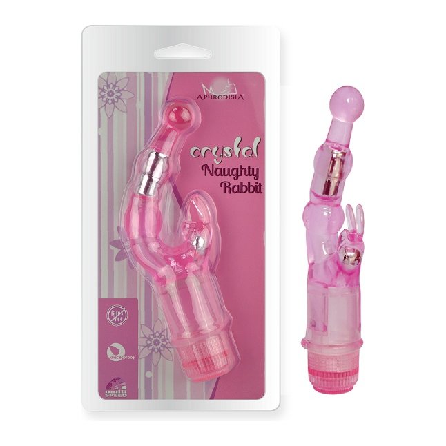 Розовый вибростимулятор Crystal Naughty Rabbit - 20 см
