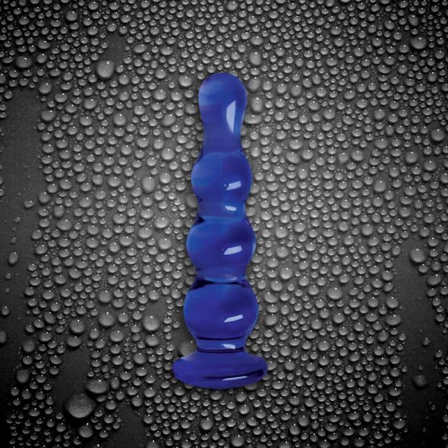 Синий стеклянный анальный стимулятор Crystal - Ripples - Crystal. Фотография 2.