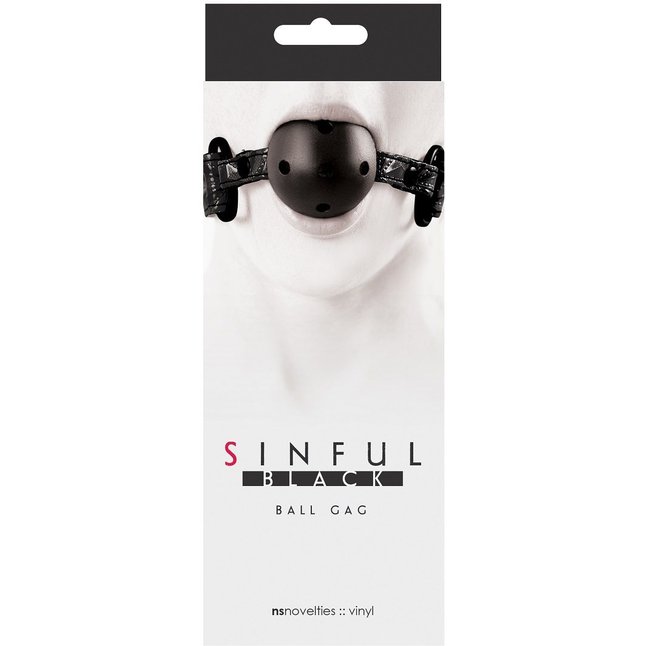 Чёрный кляп-шар на виниловых ремешках Sinful Ball Gag - Sinful. Фотография 2.