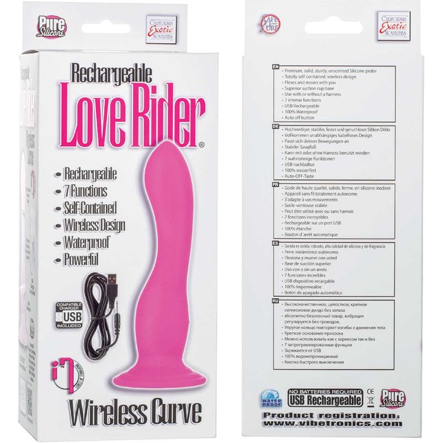 Розовый вибратор-насадка на присоске Rechargeable Love Rider Wireless Curve - 16,5 см - Love Rider. Фотография 2.
