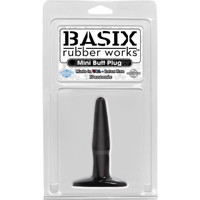 Маленькая чёрная анальная пробка Basix Rubber Works Mini Butt Plug - 10,8 см - Basix Rubber Works. Фотография 2.