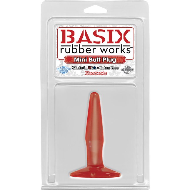 Маленькая красная анальная пробка Basix Rubber Works Mini Butt Plug - 10,8 см - Basix Rubber Works. Фотография 2.