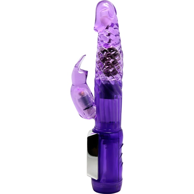 Фиолетовый вибратор с клиторальным стимулятором и ротацией - 21,5 см. Фотография 2.
