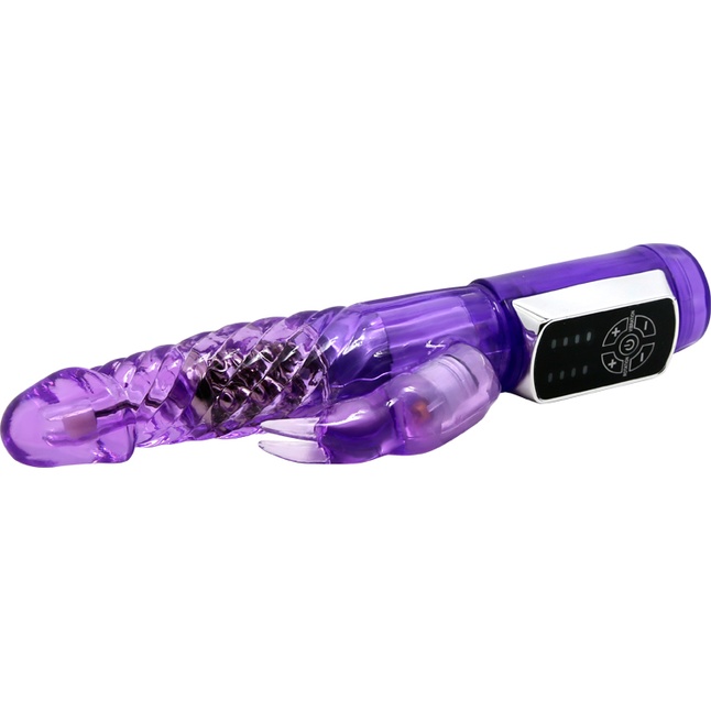 Фиолетовый вибратор с клиторальным стимулятором и ротацией - 21,5 см. Фотография 3.