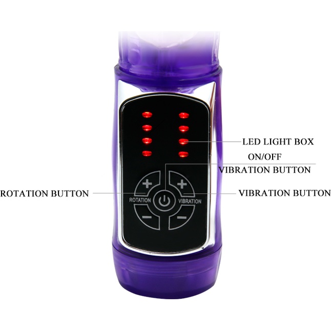 Фиолетовый вибратор с клиторальным стимулятором и ротацией - 21,5 см. Фотография 5.