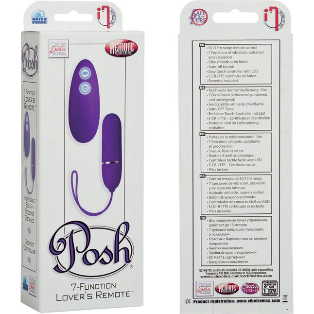 Фиолетовая вибропуля Posh 7-Function Lovers Remotes - Posh. Фотография 2.