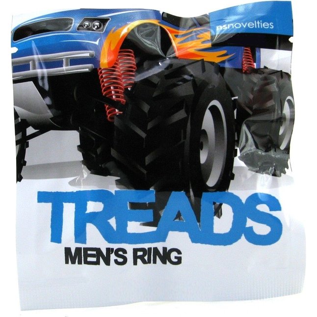 Чёрное тонкое эрекционное кольцо Treads Mens Ring Thin. Фотография 2.
