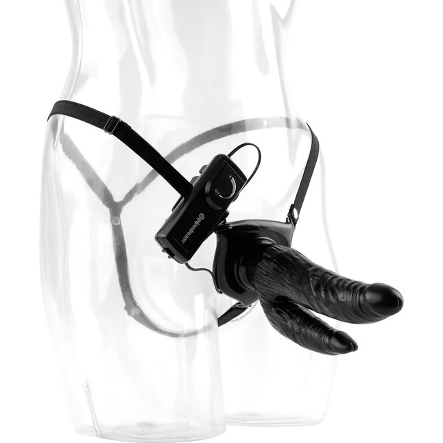 Чёрный страпон с вибрацией Dual Penetrator - 17 см - Fetish Fantasy Series. Фотография 3.