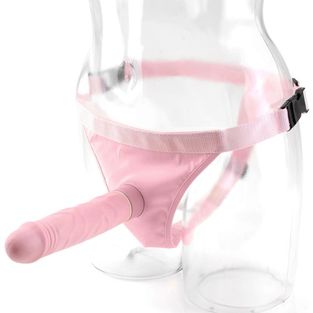 Нежно-розовый страпон с вибрацией Tru-Fit Vibrating Strap-On - 16 см - Fetish Fantasy Series. Фотография 4.