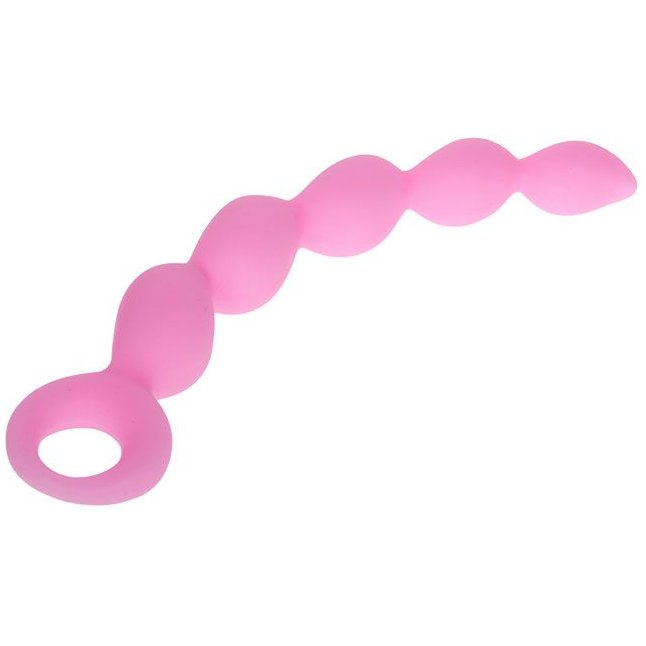 Розовая анальная цепочка с ручкой-кольцом - 21,8 см. Фотография 3.