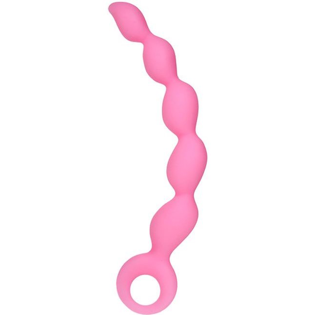 Розовая анальная цепочка с ручкой-кольцом - 21,8 см