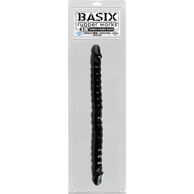 Черный двухголовый фаллоимитатор Basix Rubber Works 18 - 45 см - Basix Rubber Works. Фотография 2.