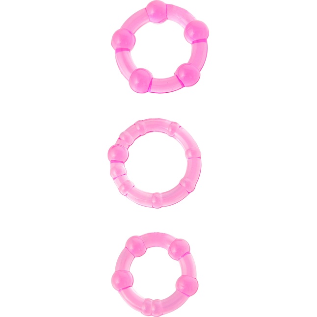 Набор из 3 стимулирующих эрекционных колец розового цвета. Фотография 2.