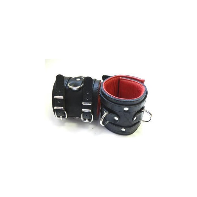 Широкие подвёрнутые наручники с красным подкладом
