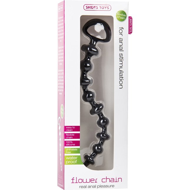 Чёрная анальная цепочка Flower Chain - 26,5 см - Shots Toys. Фотография 2.