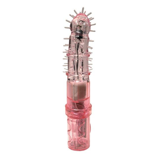 Розовый вибратор-ротатор с шипами - 16 см. Фотография 2.