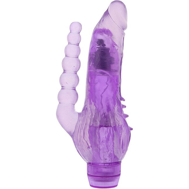 Фиолетовый вибратор для вагинально-анальной стимуляции JELLY JOY CRYSTAL COX PURPLE - 19 см - Jelly Joy
