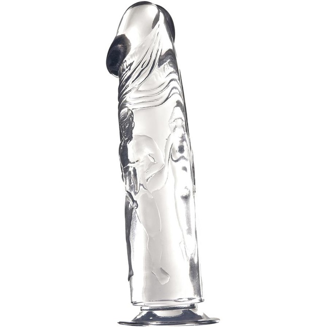 Прозрачный фаллоимитатор с фигурками на поверхности - 21,6 см - Jelly Joy