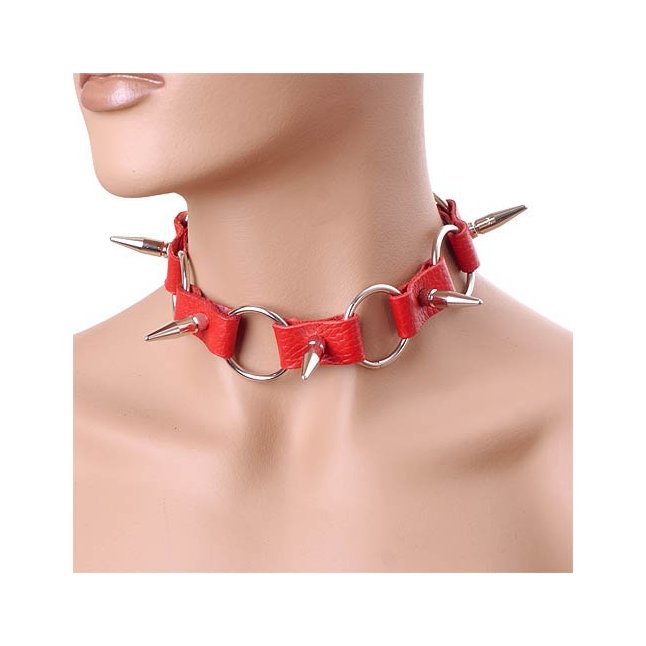 Красный кожаный ошейник с шипами - BDSM accessories