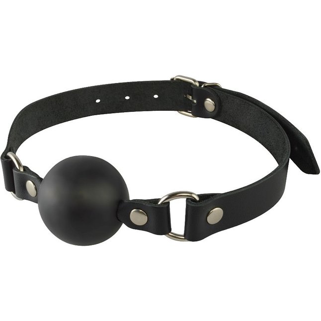 Кляп-шар на чёрных кожаных ремешках - BDSM accessories. Фотография 3.