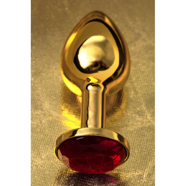 Малая золотистая анальная втулка с красным кристаллом - 6 см - Metal. Фотография 11.