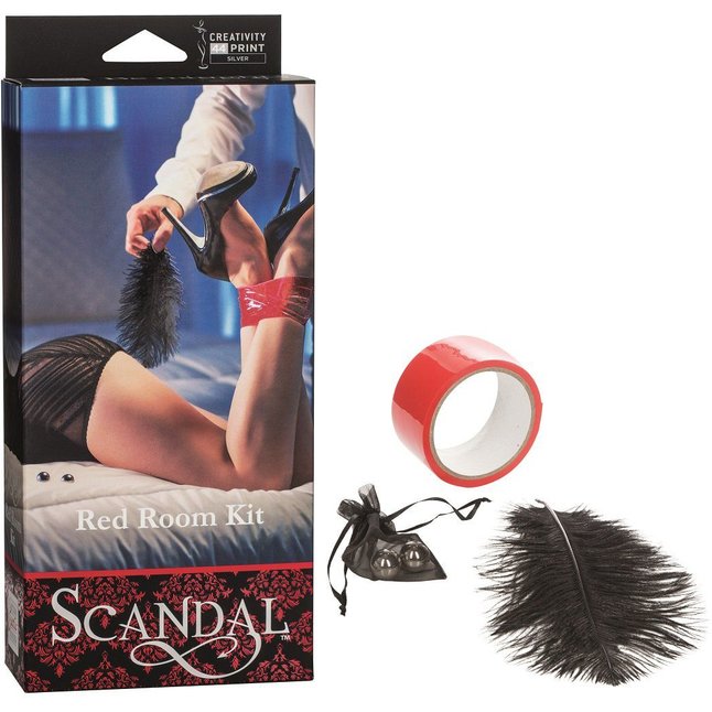 Игровой набор Scandal Red Room Kit: вагинальные металлические шарики, скотч для связывания и перо - Scandal