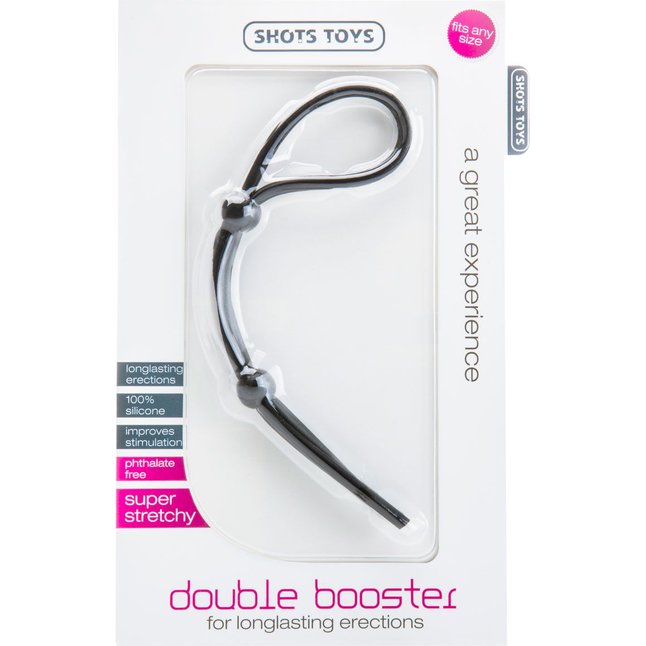 Двойное черное утягивающее лассо Double Booster - Shots Toys. Фотография 2.