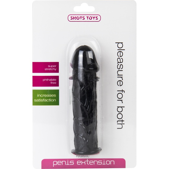 Черная насадка-реалистик на пенис с шипами - 13 см - Shots Toys. Фотография 2.