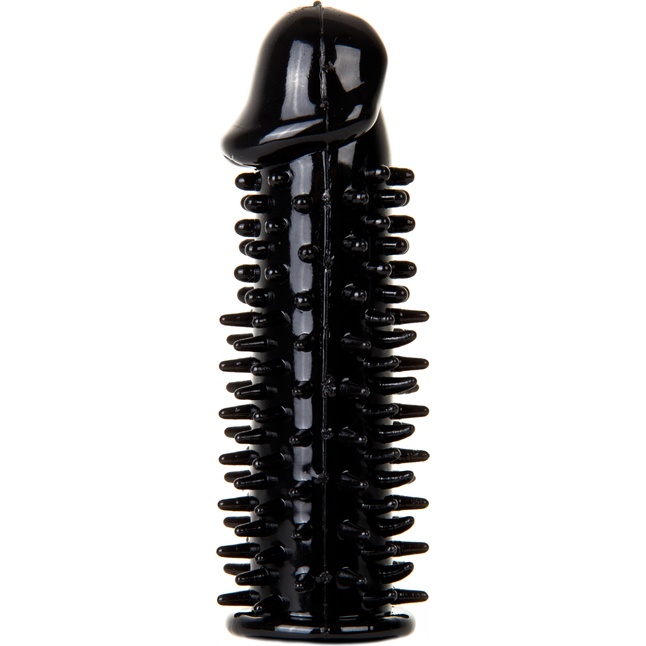 Черная насадка-реалистик на пенис с шипами - 13 см - Shots Toys